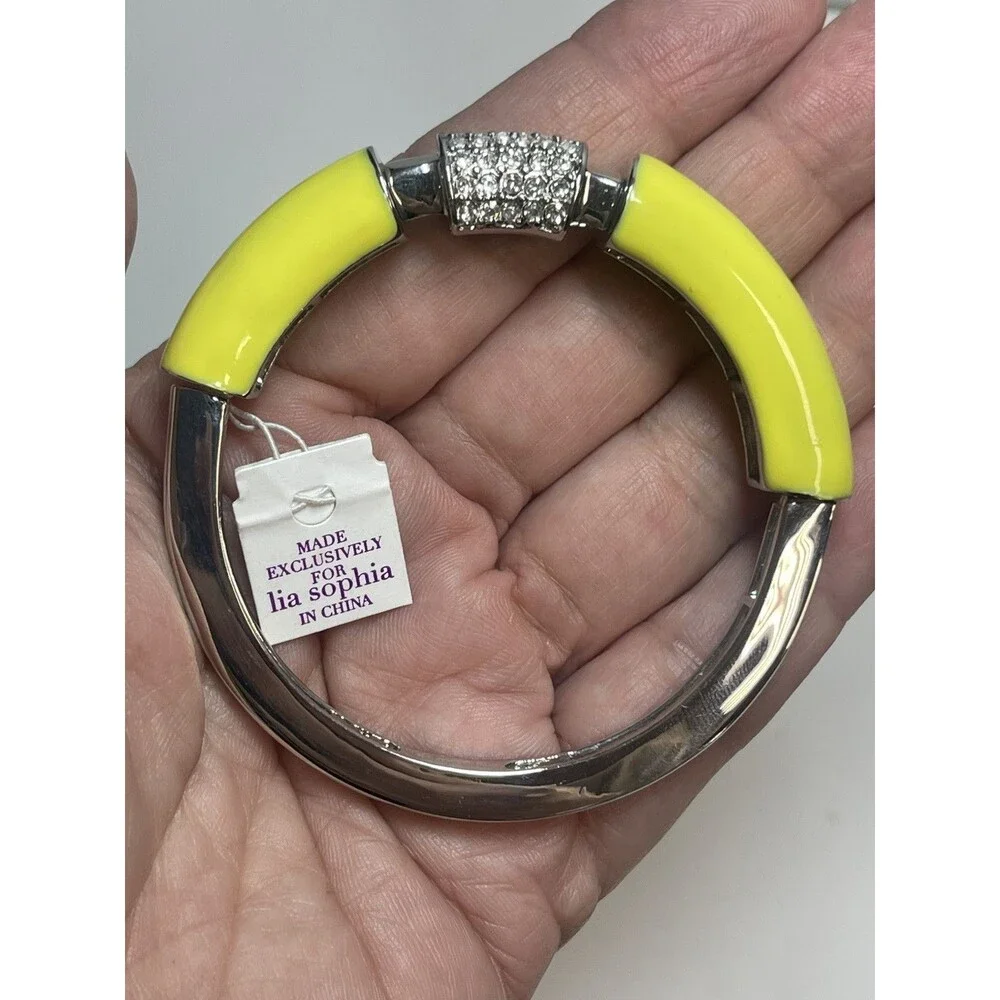 Lia Sophia Technicolor Stretch Bangle Bracelet In Silver & Citron New